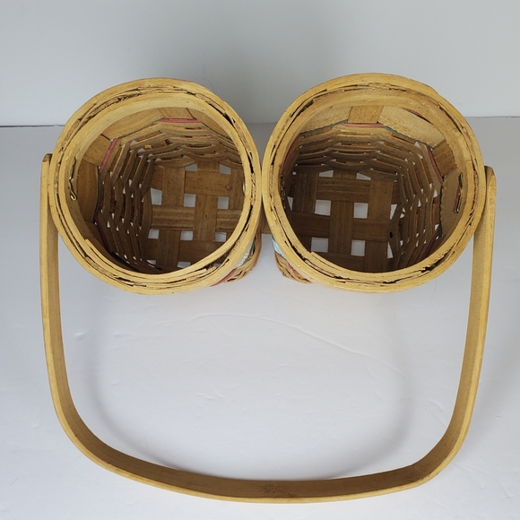 Wooven Double Wood Basket with Handle Snowflakes - Picture 3 of 8